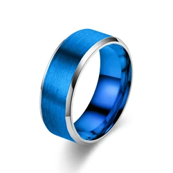 Elegant Brushed Rose Gold Stainless Steel Ring - Unisex Wedding Band and Engagement Jewelry Gift - 8 (Blue Color)