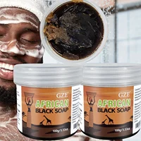 Paquet de 2 Savon noir africain GZE nettoyant pour le visage, les cheveux et le corps 3 en 1 - Nettoyage en profondeur et hydrate la peau et les cheveux - Fait à la main 1