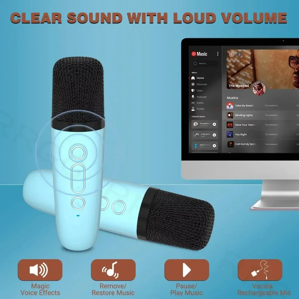 Mini Karaoke Machine Bluetooth-compatible Speaker 1-2 Wireless Microphone  Karaoke Speaker Set Music Player for Party Home