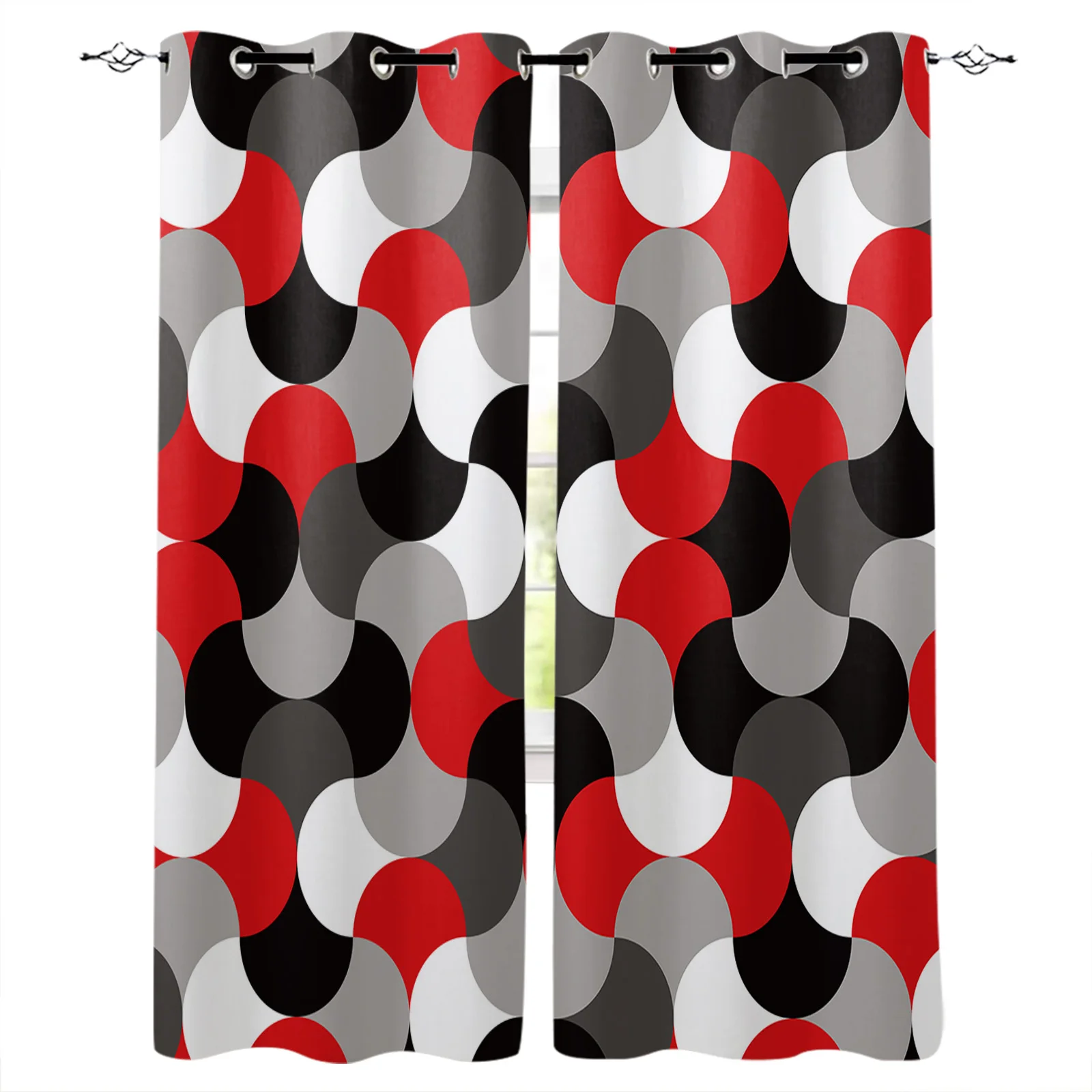 

Middle Ages Modern Abstract Geometry Red Curtains for Living Room Kids Bedroom Window Curtain Balcony Hall Drape Long Cortinas