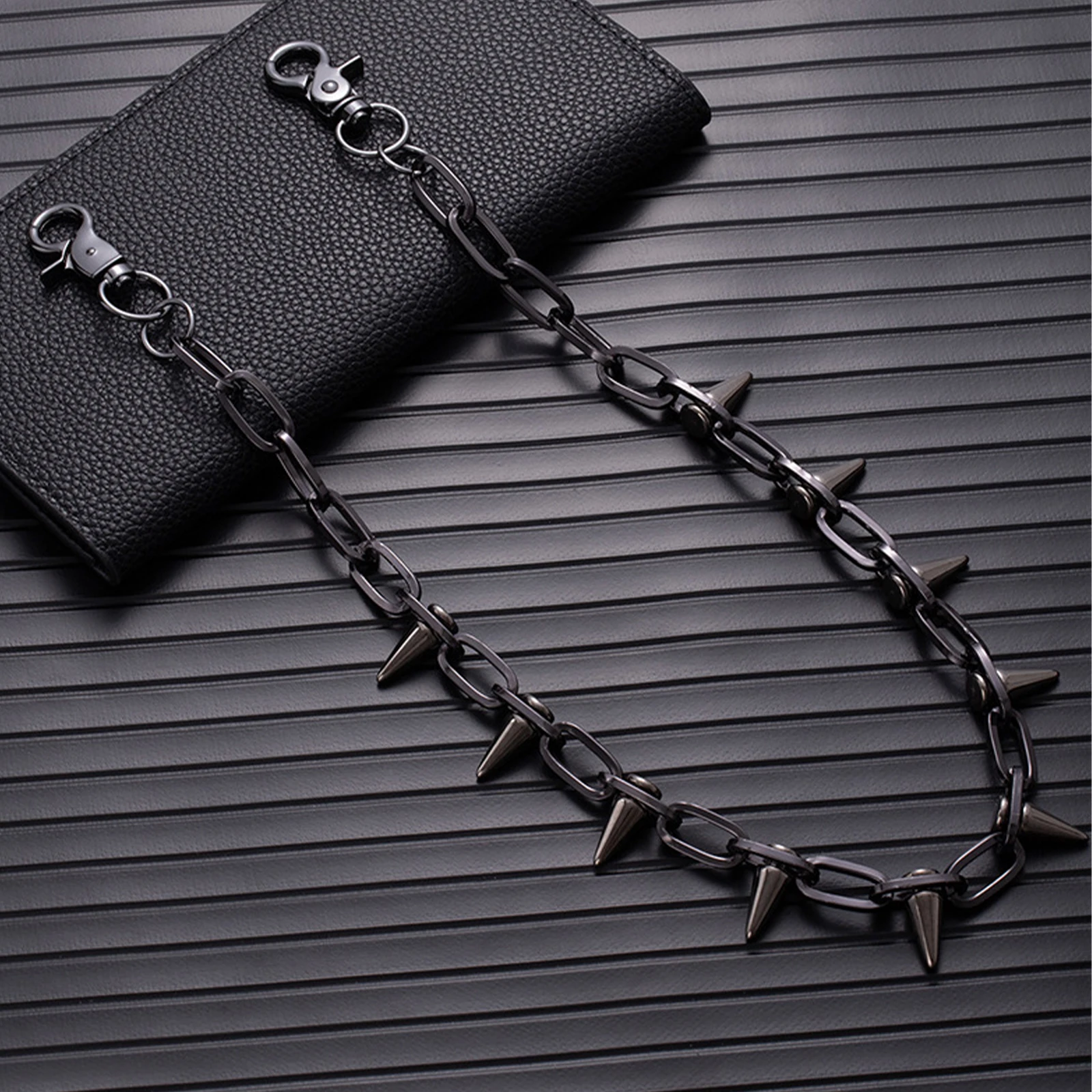 힙합 펑크 청바지용 지갑 체인 2개, 펑크 힙합 청바지 키체인, 스트리트웨어 고스 리벳 바이커 액세서리 (남녀공용)