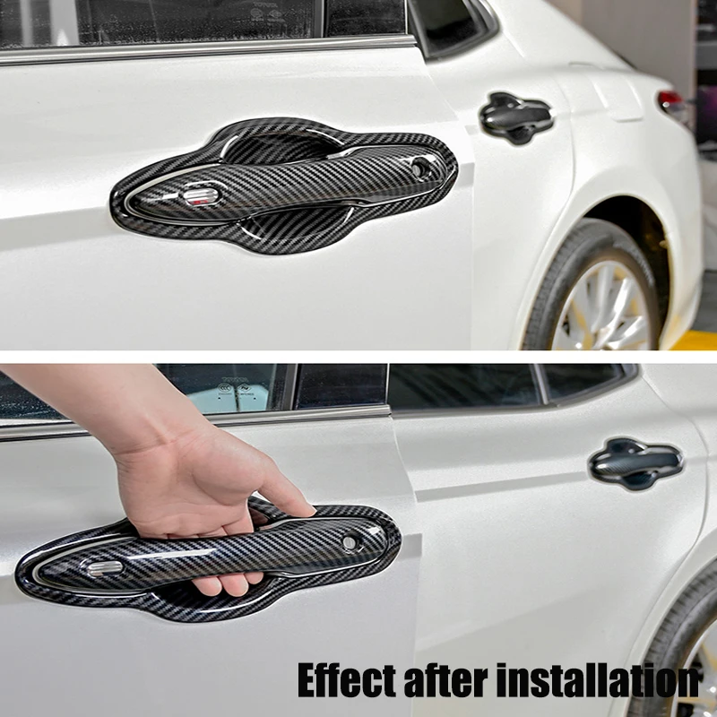 thumbnail image 2 of Para Toyota Camry 2018 2019 2020 2021 2022 Cubierta protectora de manija de puerta de moldura exterior ABS cromado negro tapas decorativas de carbono, 2 of 5