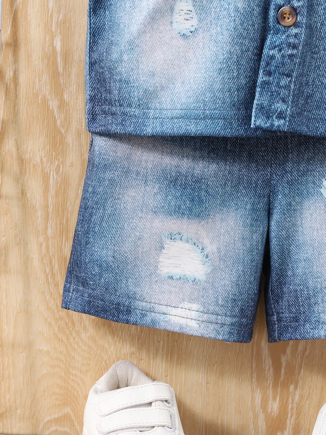 2025 New Imitation Cotton Fabric Denim Digital Print Lapel Short Sleeve Shorts Version Trend Retro For Boys Outdoor 2 Sets 6