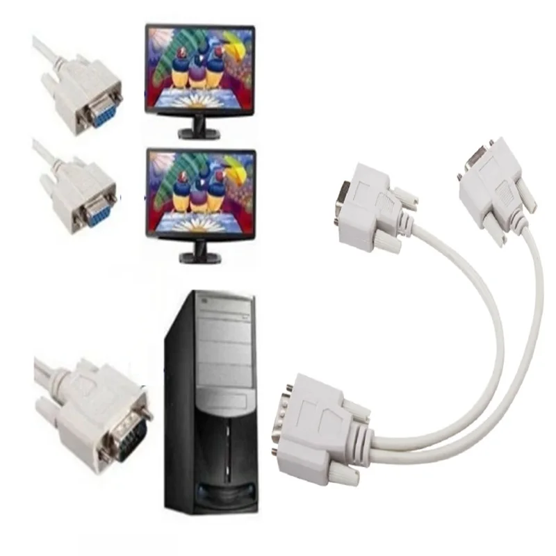 VGA Cable Adapter 1 PC TO 2 MONITOR Male to 2 Dual Female Splitter 15 PIN