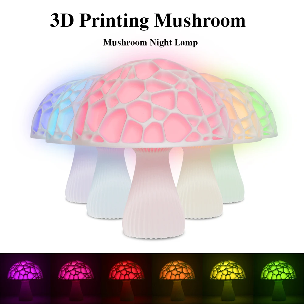 

Romantic 3D Printing Mushroom Lamp Colorful Rechargeable Night Light For Moon light with 16Colors Remote Holiday Decor Gift