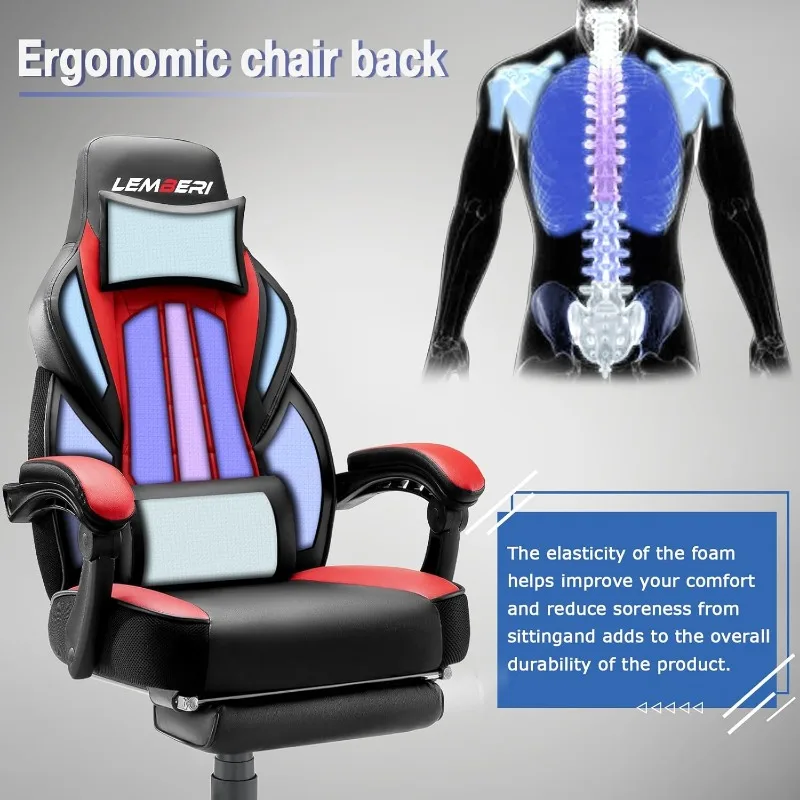 LEMBERI Video Game Chairs with footrest, Big Gamer Chair for Adults, 400lb Capacity, Racing Style Computer Chair 5