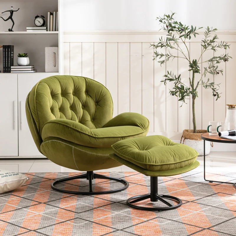 Chaise d'Accent en Velours avec Bitions Oman, Fauteuil Confortable avec  Repose-Pieds, Chaise TV Moderne pour Salon, Chambre à Coucher, Maison, Vert