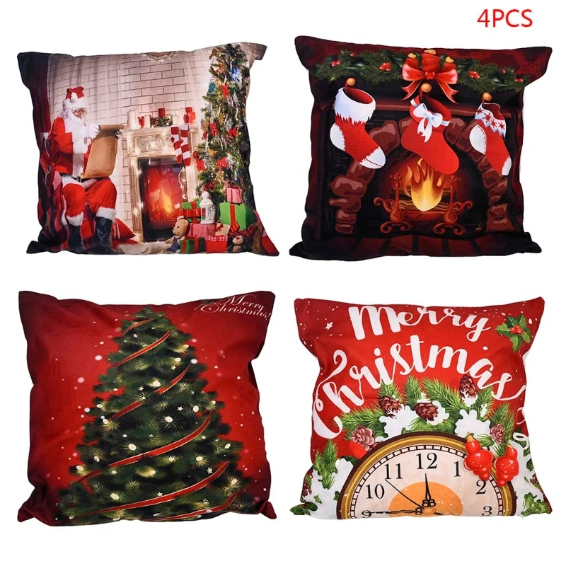 

4pcs Christmas Pillow Cover Throw Sofa Cushion for Case Fireplace Socks Tree Decorative Home Living Room Decor