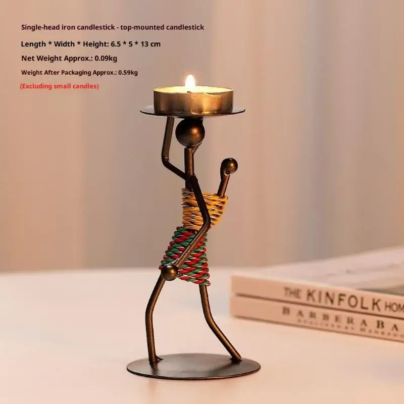 1pc Nordic Candlestick Iron Creative Retro Desktop Ornament Candle Holder Abstract Crafts Home Bar Decor