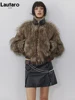 Lautaro Autumn Winter Short Warm Thick Hairy Shaggy Patchwork Faux Raccoon Dog Fur Coat Women Zipper Luxury Fluffy Jacket 2024 1