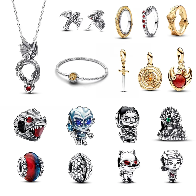 Silver jewelry 925 Silver Throne Dragon Ring Earrings Necklace Pendant Beads Suitable for Pandora Original Bracelet DIY