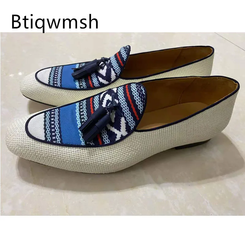 

British Style Shoes Man Pointed Toe Weave Embroidery Flats For Men Fashion Loafer Shoes