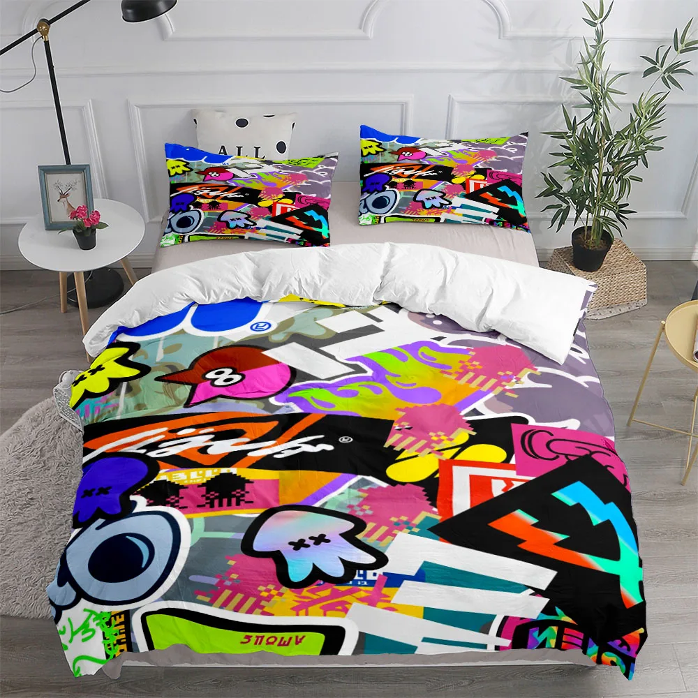 Graffiti Rainbow Friends Cartoon Duvet Cover UK Single Double King US Twin Full Queen Size Bed Linen Set 4