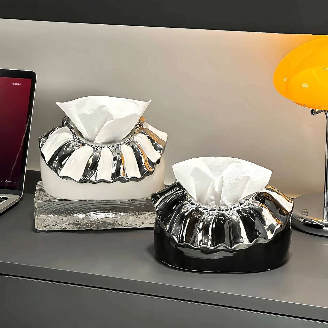 Creative Ceramic Shaped Tissue Boxes, Light Luxury Napkin Box, Home Living Room Bedroom Hotel Tea Table Desktop Decorations, 1Pc