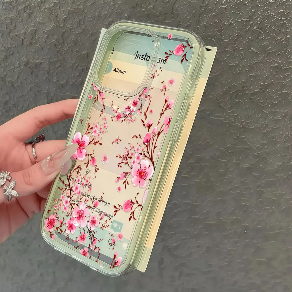 Durable Cute Peach Blossom Clear Phone Case Cover