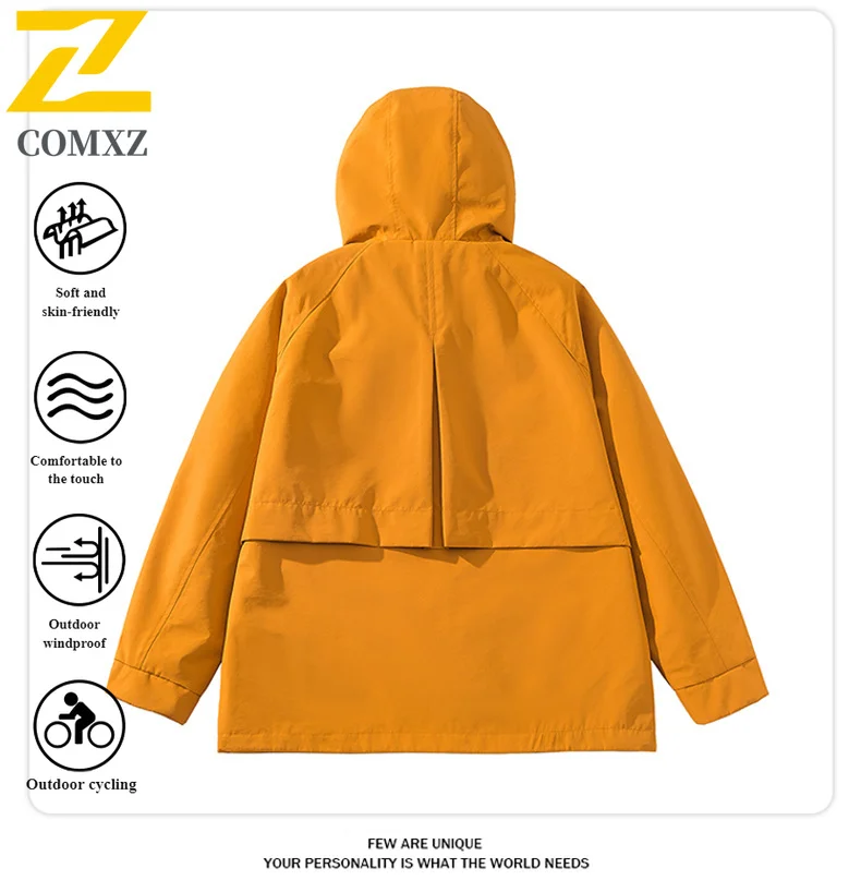 EiAO Jacket Men's Multi-Pocket Work Windproof Waterproof Hooded Outdoor Hiking Coat for Camping Fishing High Quality Casual Wear