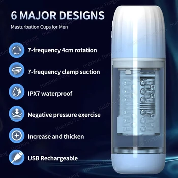 6 IN1 Automatic Male Masturbator Cup IPX7 Penis Pump Sex Machine Stroker with 7 Sucking Rotating Licking LCD Sex Toys For Men
