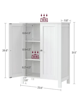 VASAGLE Bathroom Floor Storage Cabinet, Bathroom Storage Unit With 2 Adjustable Shelves, Bathroom Cabinet Freestanding, 11.8 2