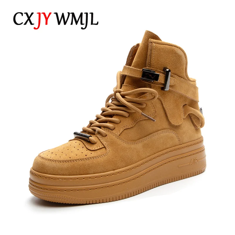 

CXJYWMJL Genuine Leather High Top Sneakers Women Autumn Platform Vulcanized Shoes Ladies Casual Skate Shoes Thick Soled Lace up