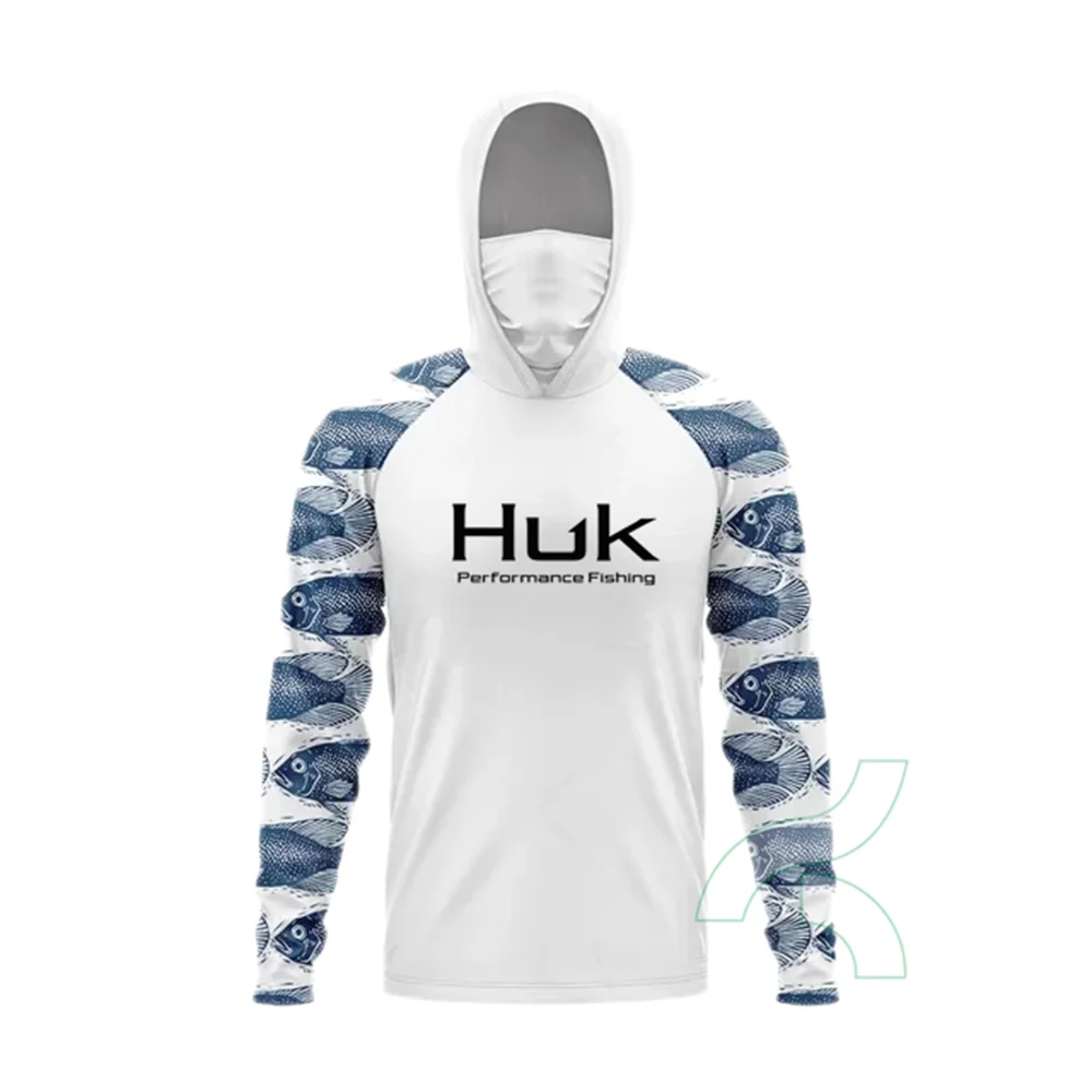 HUK Fishing Shirts Men Sun Protection Hoodie Mask All-in-one