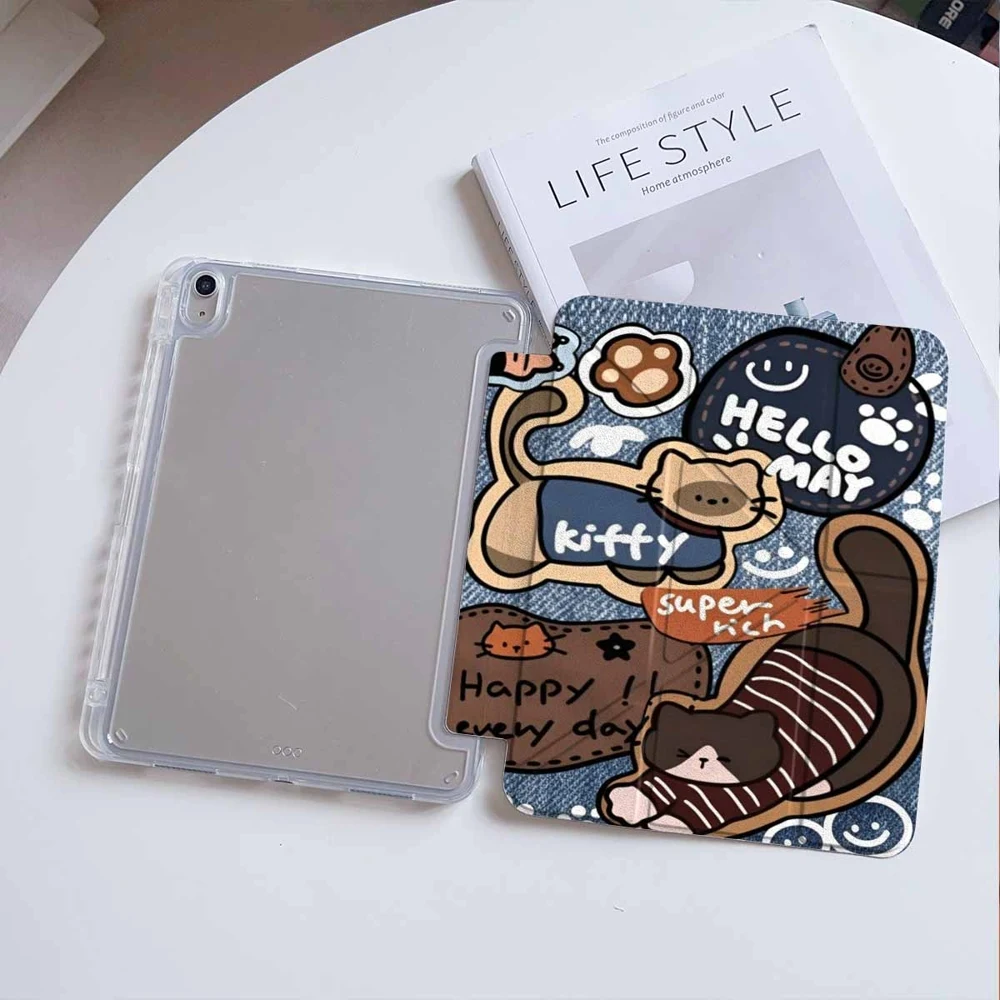 Transparent Protective Tablet Case with Pen Slot - Hello May Cats Design