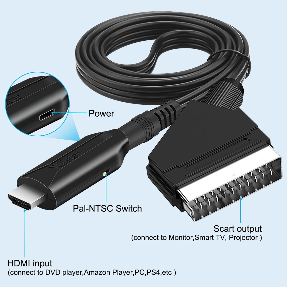 Cable convertidor compatible con Scart a Hdmi, adaptador de Audio