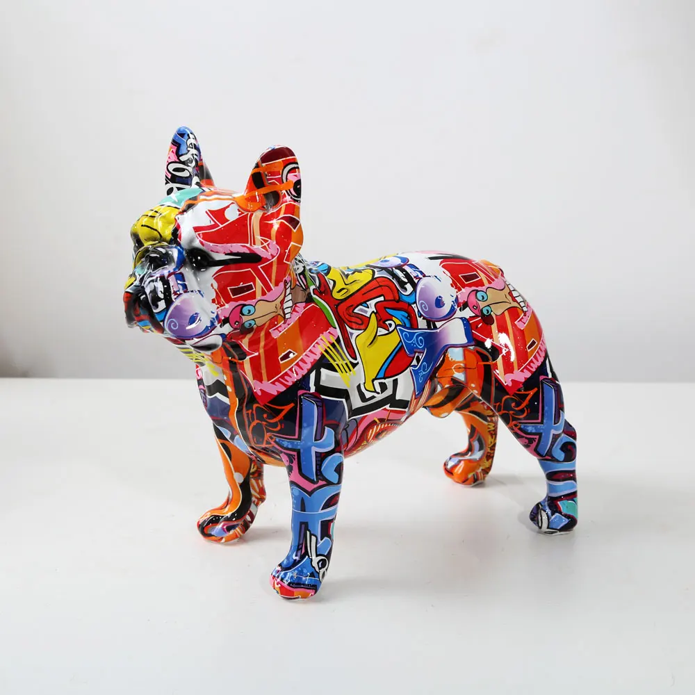 miniature porcelain animals Creativity Modern Colorful French Bulldog Statue Wholesale Graffiti  Office Ornaments Printing Resin Dog Home Decor Crafts mini figurines