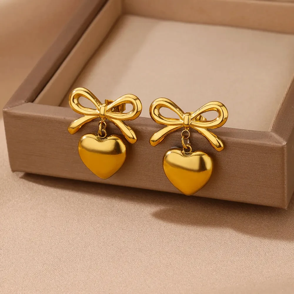 Bow Earrings for Women Stainless Steel Gold