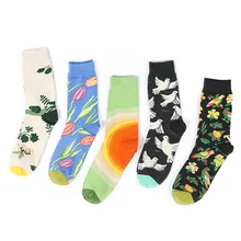 

European American Wind Natural Plants Flowers Birds White Pigeon Animals In Long Cotton Socks Wet Socks Men Women Couples Socks