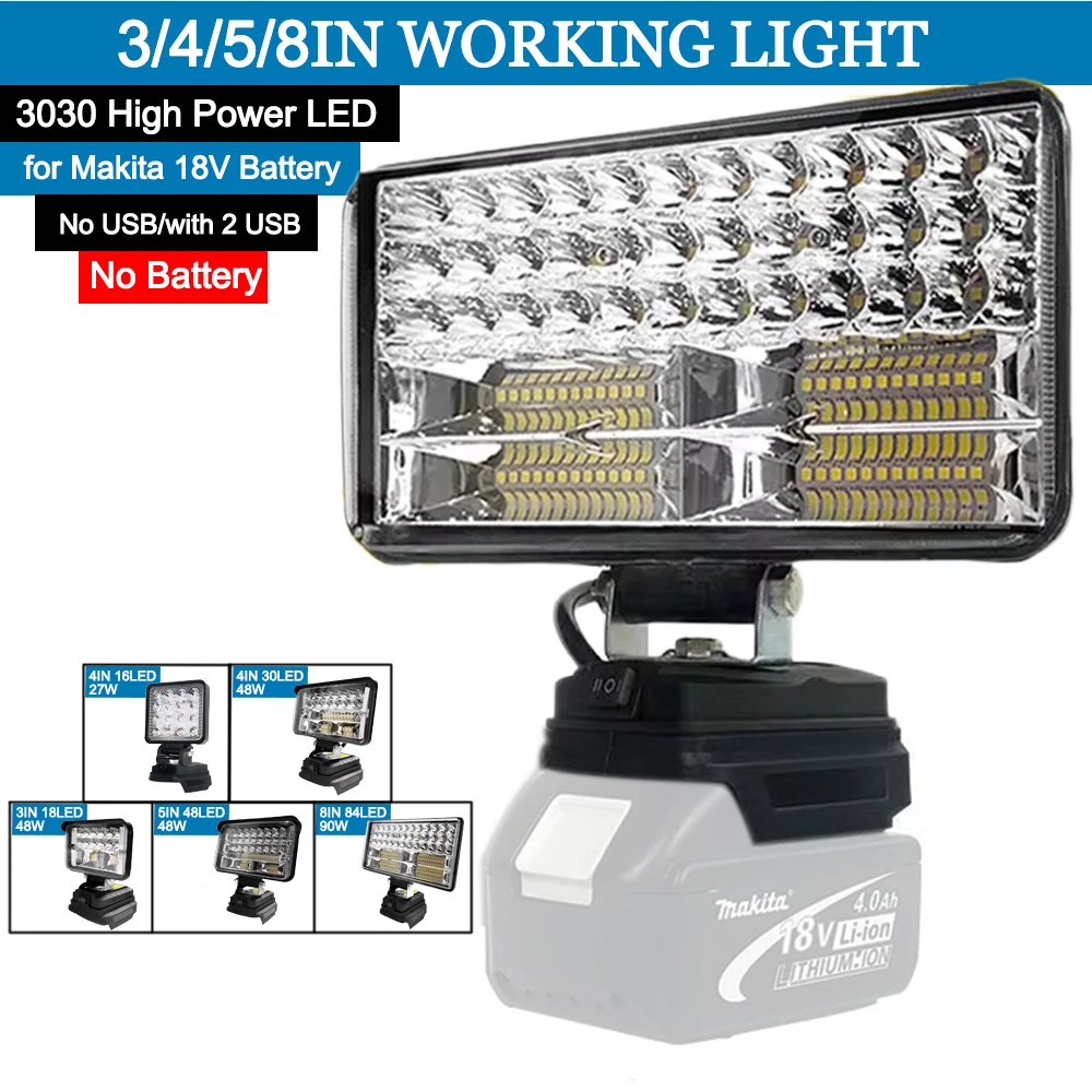 Portable Spotlight Camping Lamp 3/4/5/8Inch Led Light Portable Spotlights Cordless Outdoor Working Fishing Handheld Emergency Tools Light Fit Makita 18V Battery