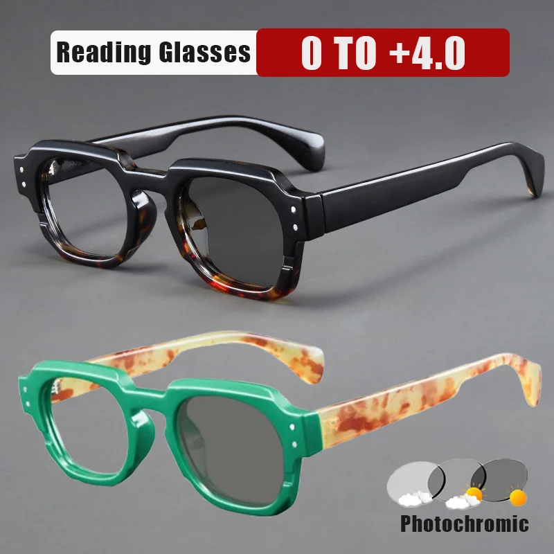 Stylish Oversized Photochromic Grey-tinted Reading Glasses for Trendy Eye Protection
