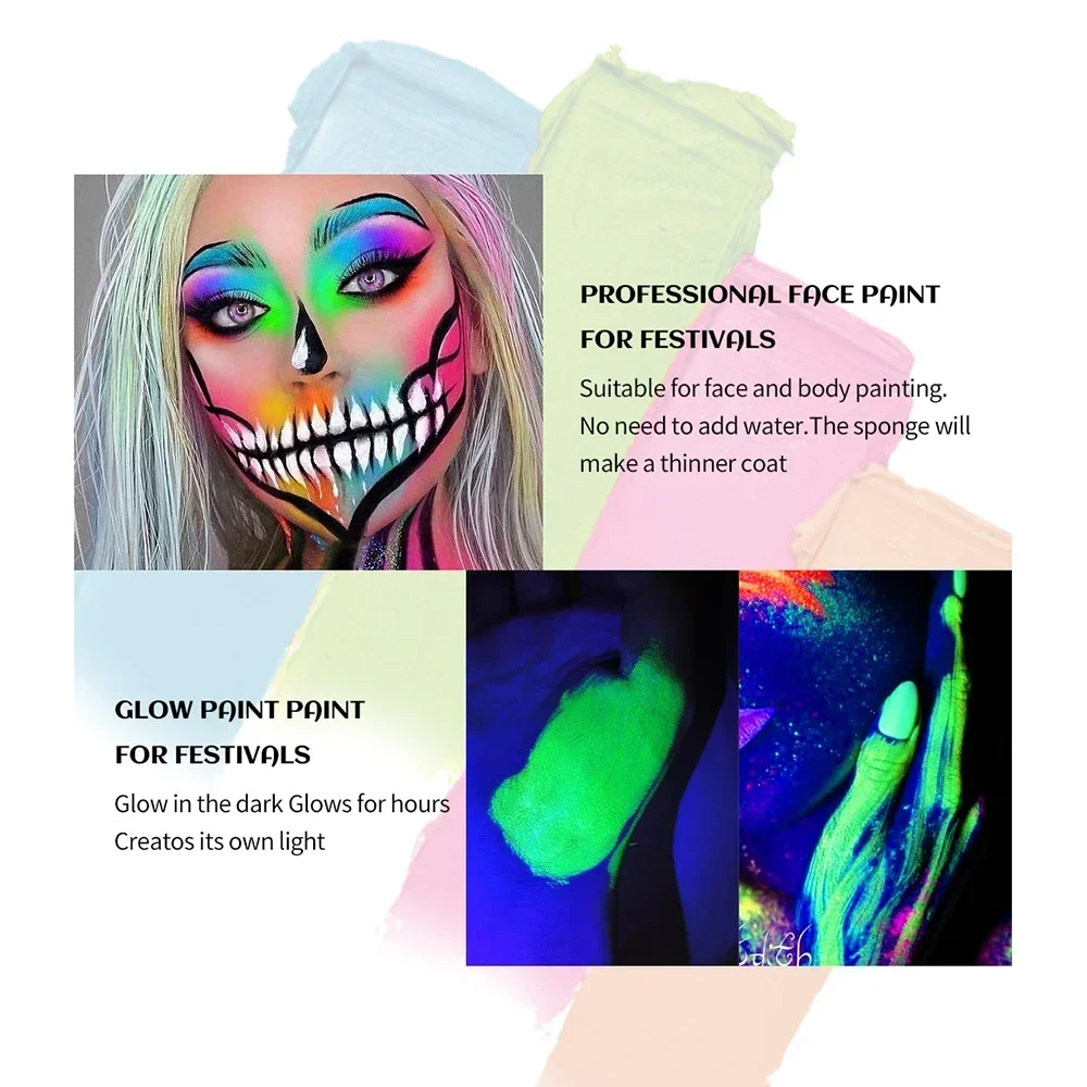 Halloween Face Body Painting Stick Cream Waterproof UV Light Neon Green Purple Pink Black White Paint Cream Party Art Makeup 5