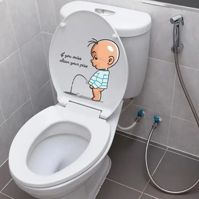 Funny Baby Toilet Stickers Clean Piss Decals PVC Art WC Removable WC Restroom Door Seat Bathroom Decoration