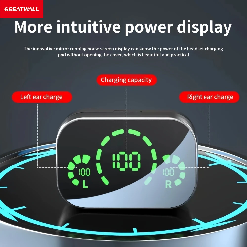Three-screen Intelligent Digital Display Power Wireless Bluetooth Earphones Mirror Earphones