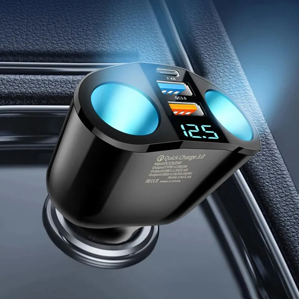 Car Cigarette Lighter 12V-24V Socket Splitter Power Adapter PD QC3.0 Dual USB Car Charger 3.1A 120W Fast Charging For All Phone