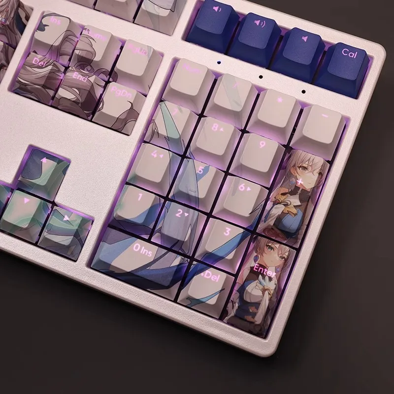 Desenhos Animados Anime Gaming Key Caps Pbt Backlit Keycaps para Ansi 61 87 104 e 108 Layout Honkai Star Rail Peróxido de Bronya Conjunto 108 Chaves - Imagem 2