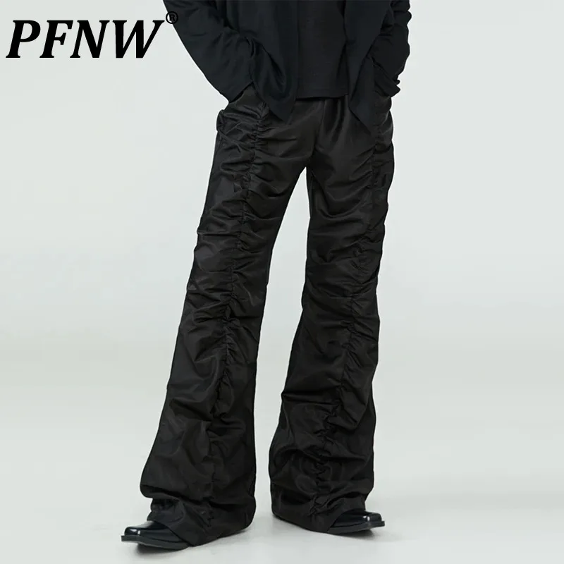 

Мужские Широкие брюки-клеш PFNW, плиссированные повседневные Универсальные однотонные брюки с поясом на резинке, 2C175