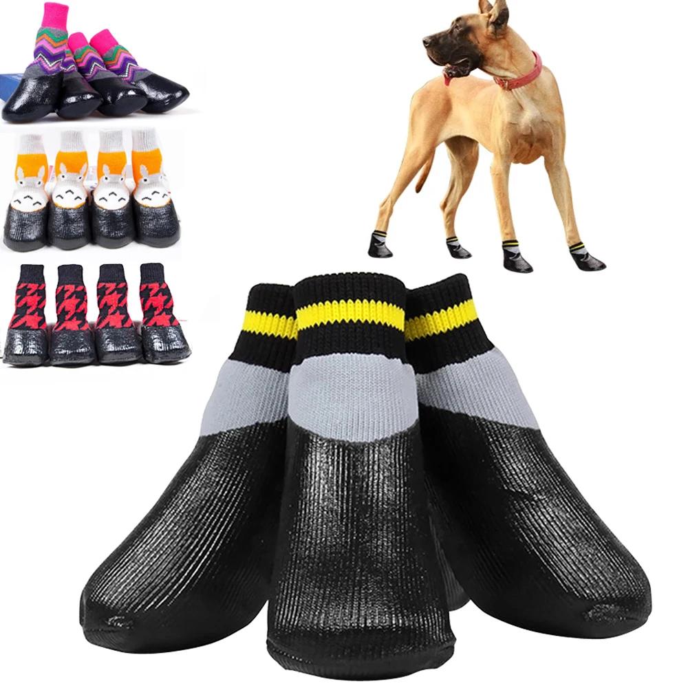 4pcs/set Outdoor Waterproof Nonslip Anti-stain Dog Cat Socks Booties Shoes Wth Rubber Sole Pet Paw Protector For Small Large Dog