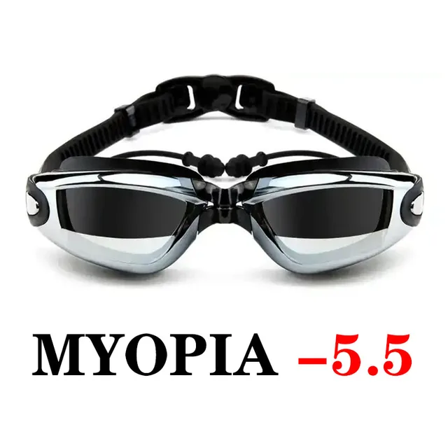 Optical Swimming Goggles Men Women Myopia Pool Earplug Professional Waterproof Swim Eyewear Prescription Adult Diving Glasses Myopia Black -5.5