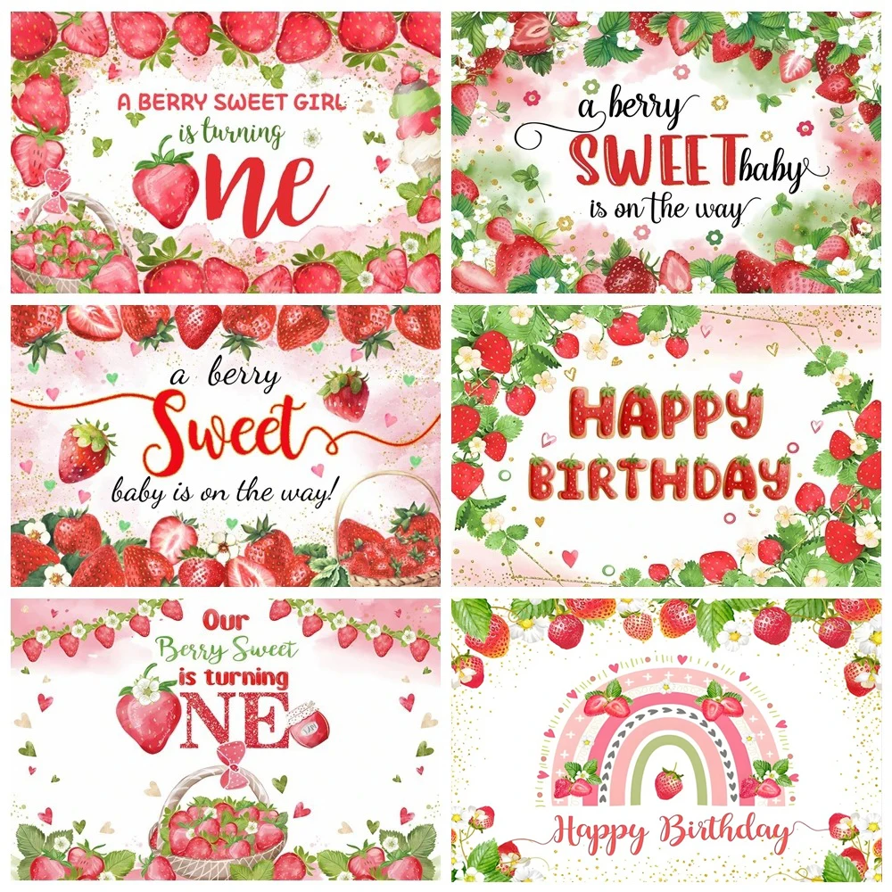 Strawberry Theme Photo Backdrop Sweet Decorate 1st Kids Birthday Party Watermelon Fruit Newborn  Baby Shower Photo Background
