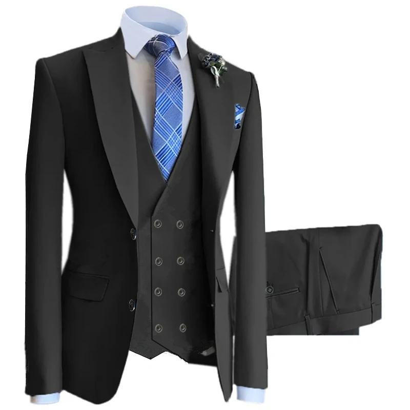 3 Pcs Set Blazers Jacket Vest Pants / Fashion New Men's Casual Business Solid Color Slim Fit Suit Coat Trousers Waistcoat