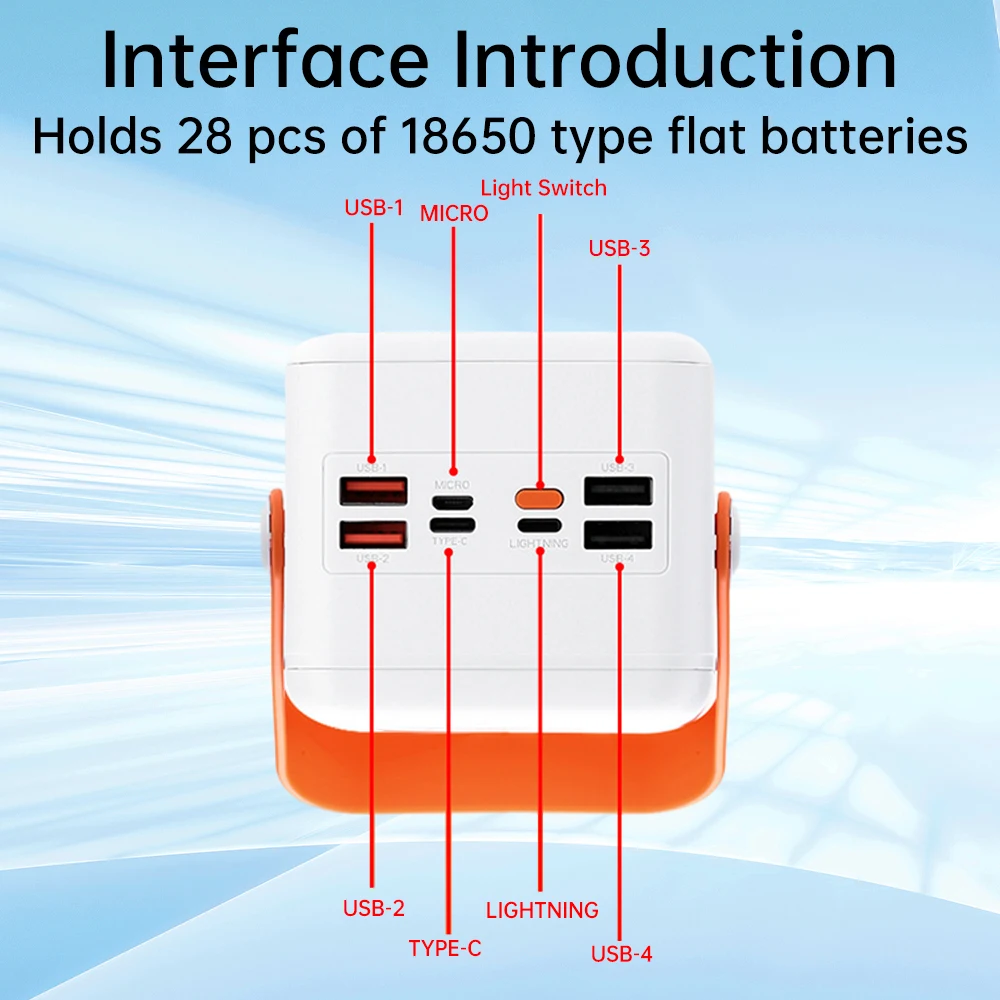 18650 Lithium Battery 28PCS DIY Mobile Power Case 22.5W Fast Charging Battery Box Solar LED Camping Light