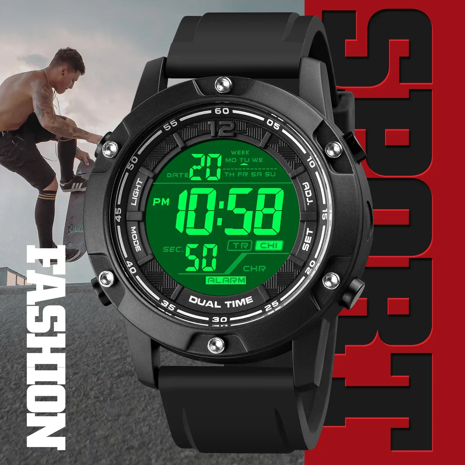 SKMEI 1762 Clock relogio masculino 10Bar Waterproof Swimming Sport Watches Mens Digital Movement LED Light Countdown Wristwatch 5