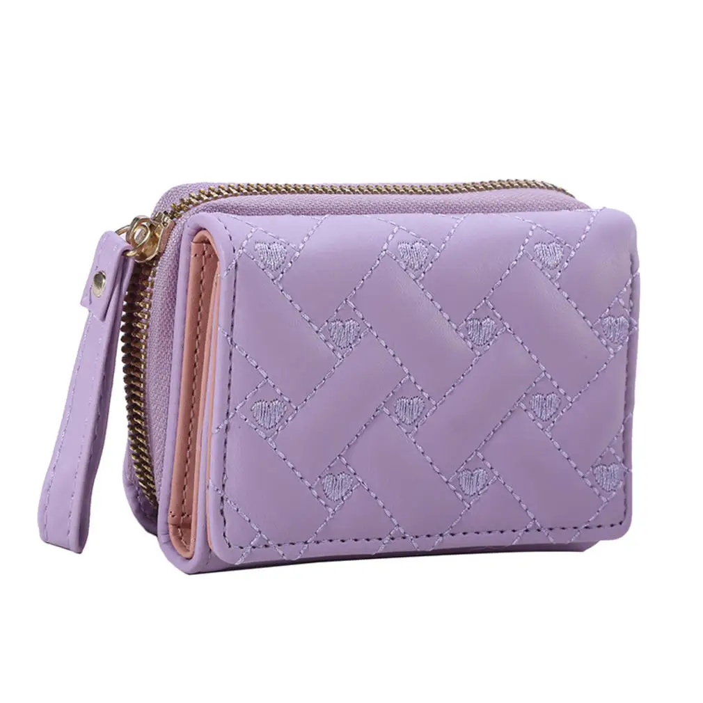 Elegant Embroidered PU Leather Tri-Fold Wallet with Multiple Card Slots and Coin Pocket
