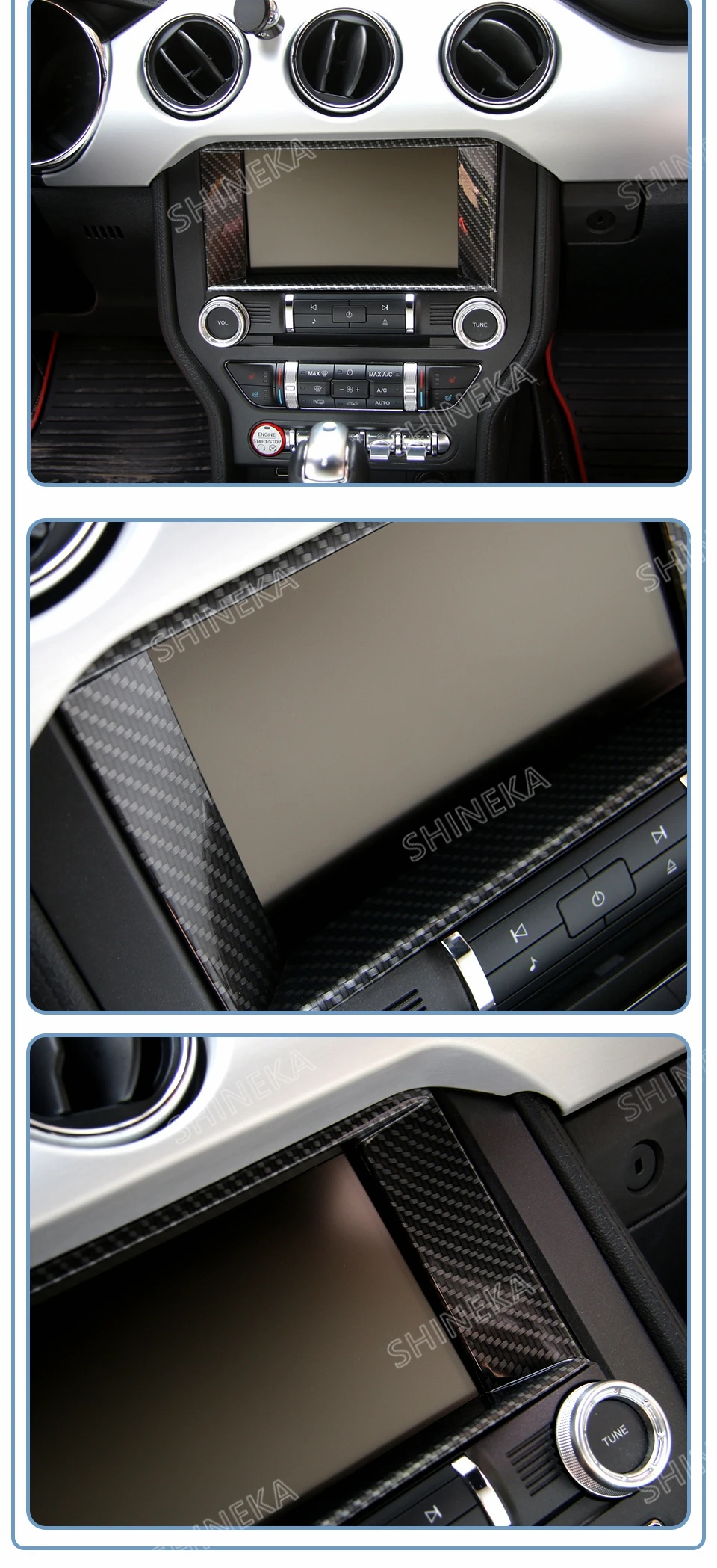 SHINEKA ABS Auto Zentrale Steuerung GPS Navigation Panel Dekoration Abdeckung Für Ford Mustang 2015 2016 2017 Up Innen Zubehör – Detail 7