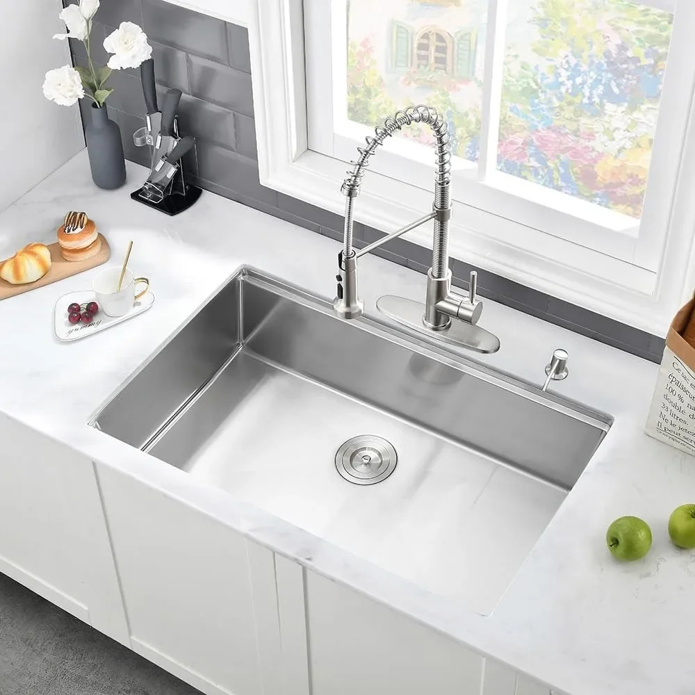 NEW-27 Inch Undermount Kitchen Sink Workstation- 27x19 Inch Stainless Steel Undermount Sinks Workstation 16 Gauge Deep Single Bo