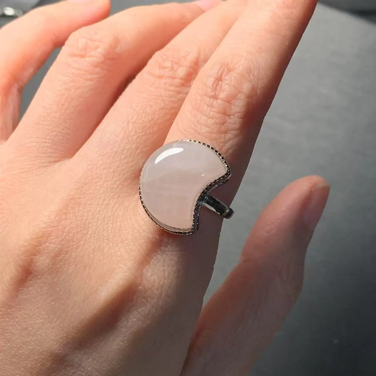 MM Natural Rose Quartz Ring Adjustable Female Ring Jewelry for Women Gift Wholesale High Quality Vintage Fine