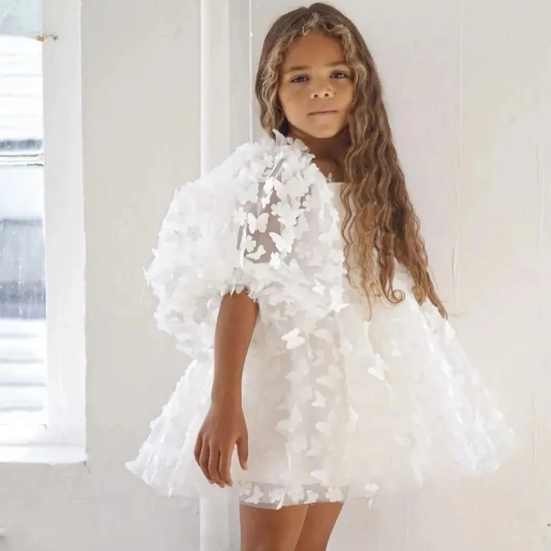 

Fashion Baby Girl Princess Butterfly Tutu Dress Puff Sleeve Child Tulle Vestido Pageant Party Birthday Baby Clothes 1-12Y