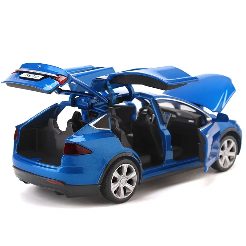 1:32 Tesla Model X90 High Simulation Metal Model Acousto-optic Pull-back Toy Car 4 Open Door Flashing Music Kids Toy Gift 3