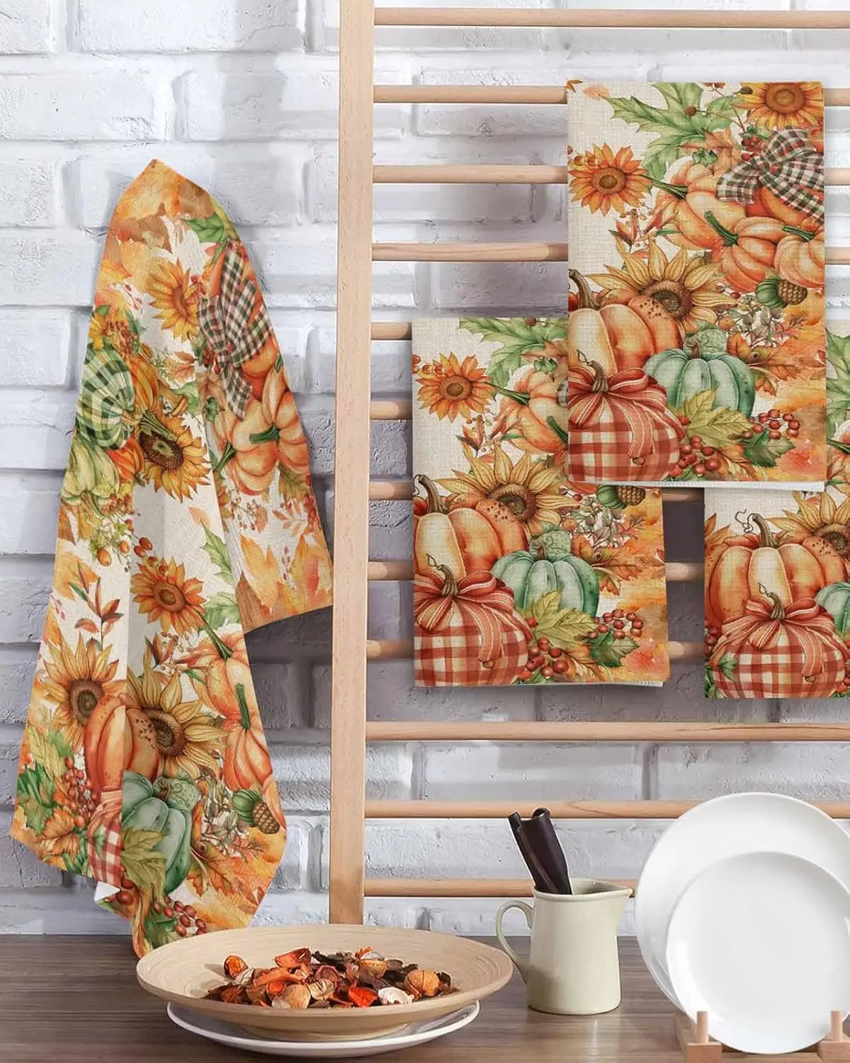 Sage Green Pumpkin Kitchen Towels 1
